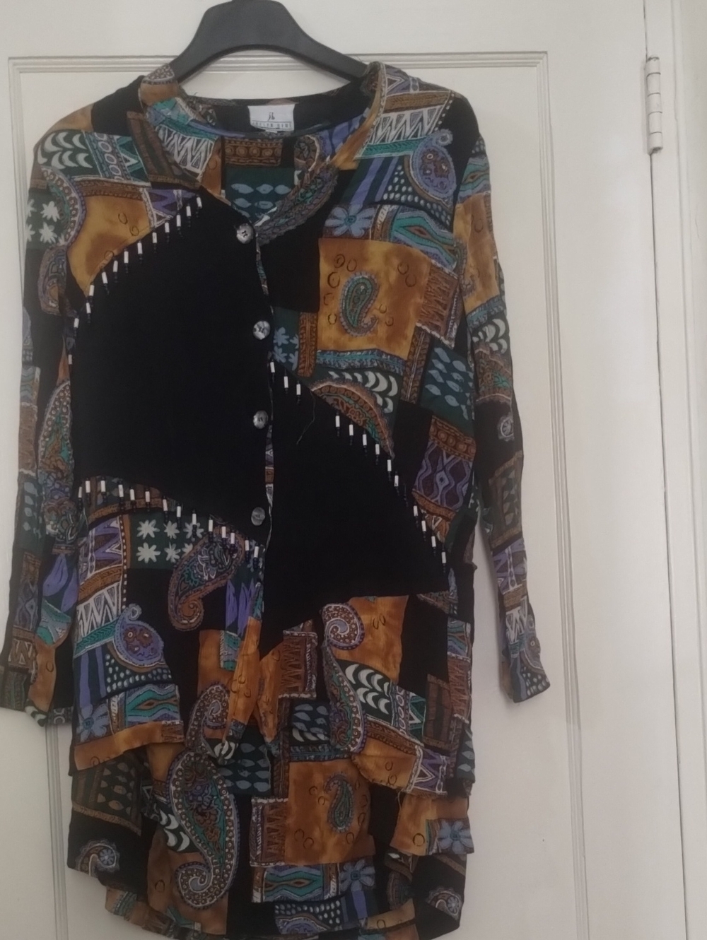 Women's Black Multi-Print Button-Front Skirt Set